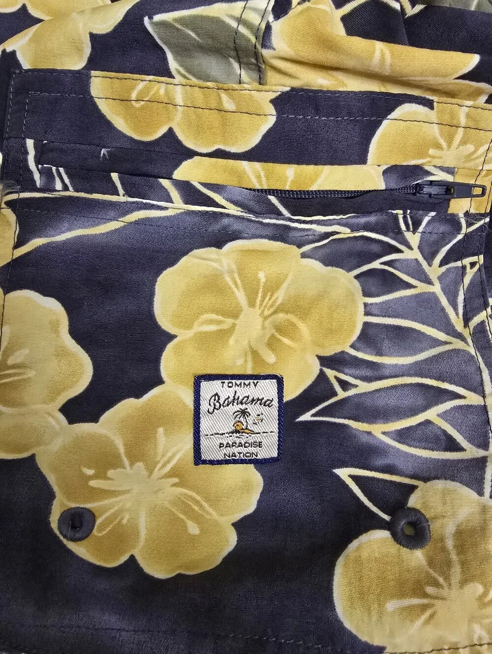 Tommy Bahama Swim Trunks Grey Yellow Floral Hibiscus Relax Beach Shorts Size XXL